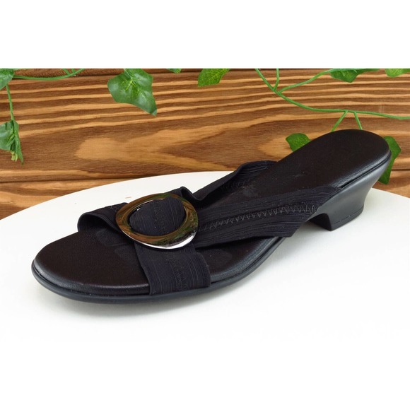 Munro Sz 6 M Black Slide Fabric Women Sandals‎ - Picture 1 of 7